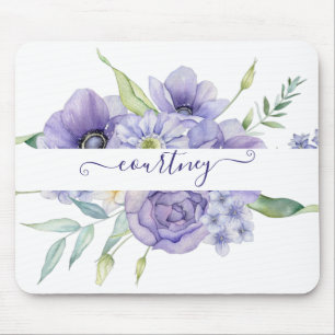 Mousepad Floral personalizado com aquarela roxa
