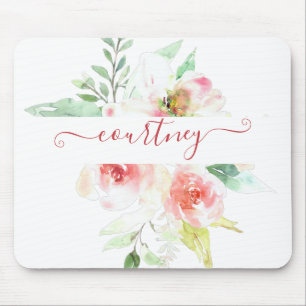 Mousepad Floral personalizado em aquarela rosa 