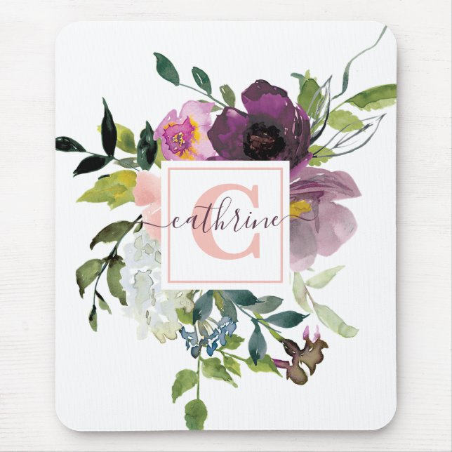 Mousepad Floral personalizado rosa e roxo  (Frente)