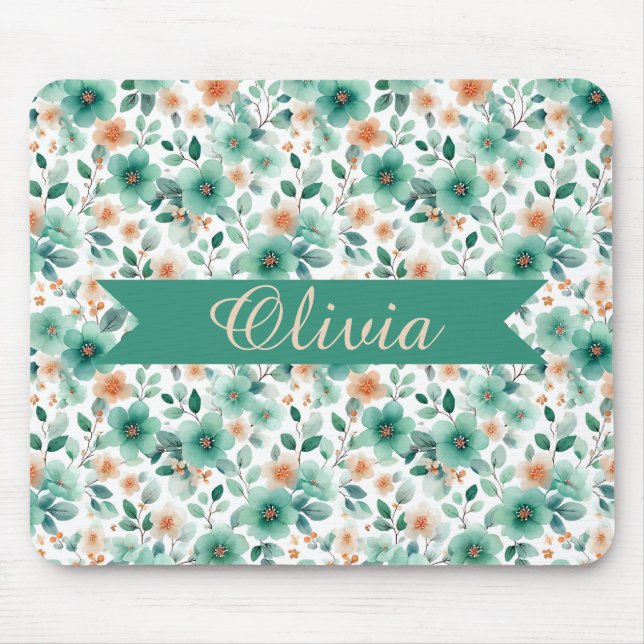 Mousepad Floral Personalizado Verde Primavera Vintage (Frente)