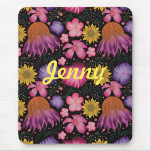 Mousepad Floral Preto de Flor Selvagem Personalizado