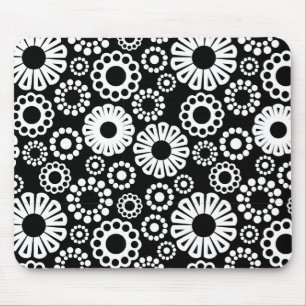 Mousepad floral preto e branco
