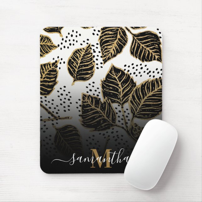 Mousepad Floral Preto e Ouro (Com mouse)