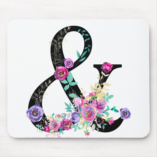 Mousepad Floral Preto Moderno Ampersand Chic Rústico Countr (Frente)