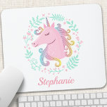 Mousepad Floral Rainbow Unicorn<br><div class="desc">Placa de Mouse Personalizada Floral do Rainbow Unicorn</div>