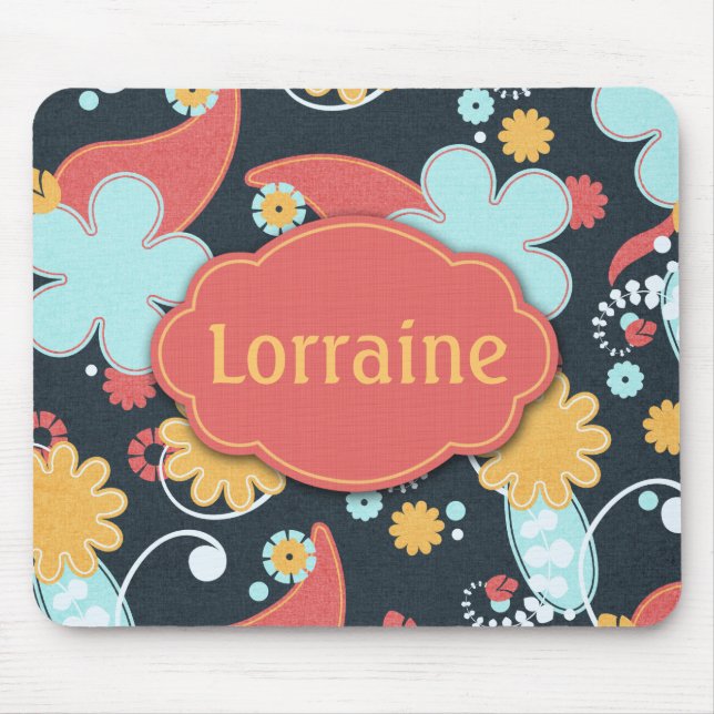 Mousepad Floral retro - adicione um nome - (Frente)