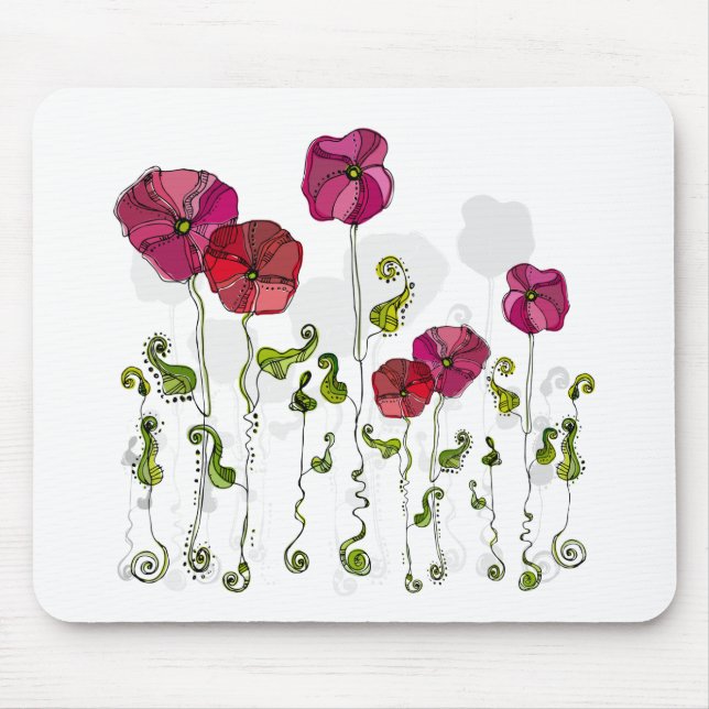 Mousepad Floral Retro Cor-de-Rosa e Vermelho Bonito (Frente)