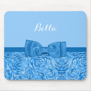 Mousepad Floral Rosa azul-claro, com Arco Bonito e nome