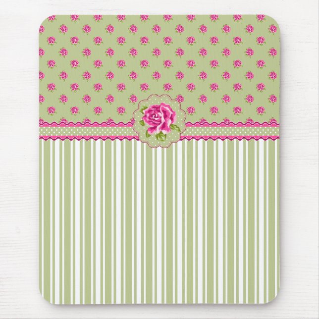 Mousepad Floral Rosa e Verde (Frente)