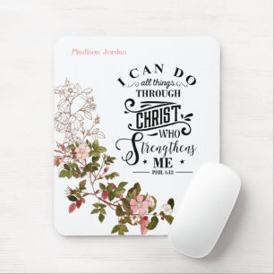 Mousepad Floral Rosa Posso Fazer Tudo Através Do Cristo