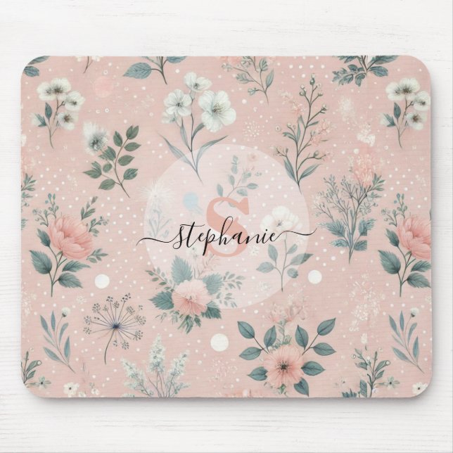 Mousepad Floral Rosa Russo com Sangue Branco e Verde (Frente)