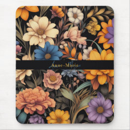 Mousepad Floral rustic vintage elegante preto