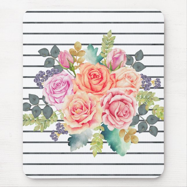 Mousepad Floral Stripe Pattern Trendy Rosa (Frente)
