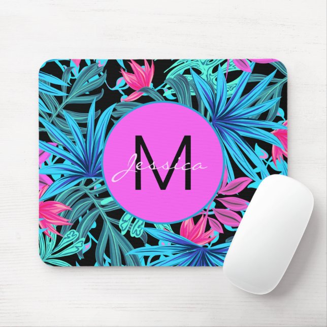Mousepad Floral Tropical Azul Brilhante Personalizado (Com mouse)