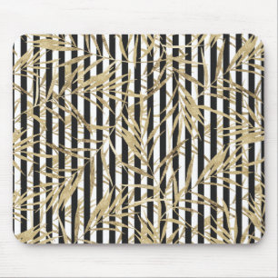 Mousepad Floral tropical do ouro branco preto chique do