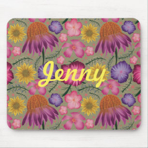 Mousepad Floral Verde de Flor Selvagem Personalizado