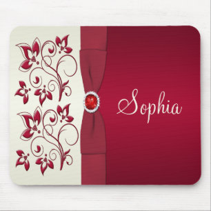 Mousepad Floral Vermelho e Ivory