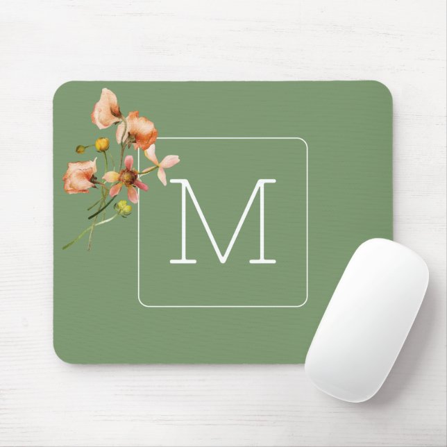 Mousepad Florença Bonito inicial com Elegante verde-sábio (Com mouse)
