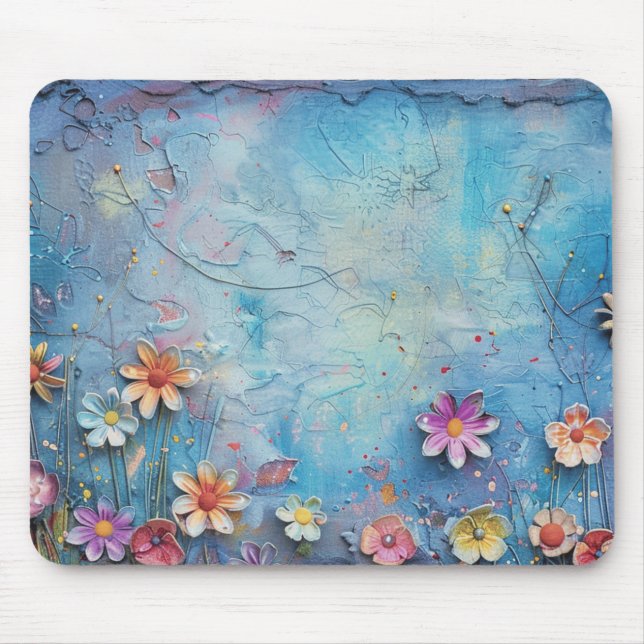 Mousepad Flores 3D azuis (Frente)