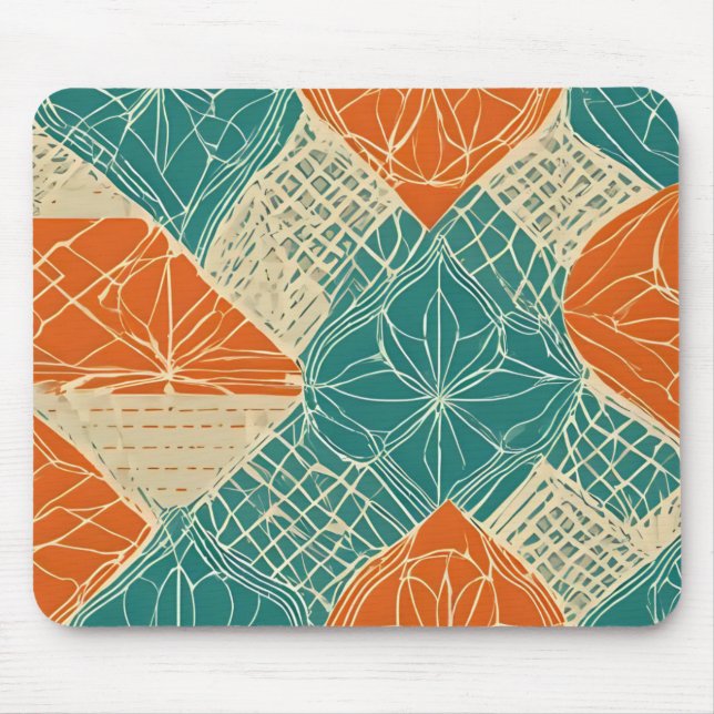 Mousepad Flores Abstratas Azul-Verde, Laranja e Bege (Frente)