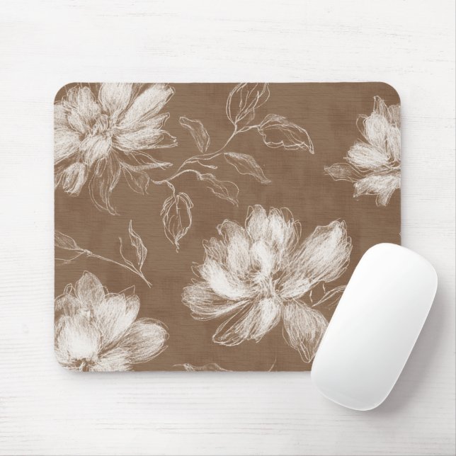 Mousepad Flores Abstratas Marrons Brancas (Com mouse)