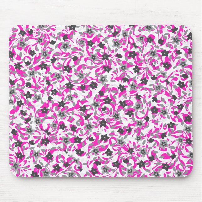 Mousepad Flores abstratas rosa cinza branco fofas (Frente)