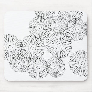Mousepad Flores abstrato brancas e pretas