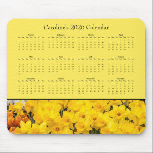 Mousepad Flores Amarelas - Calendário 2026 personalizável