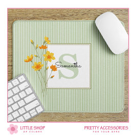 Mousepad Flores Amarelas e Listras Verdes com Monograma