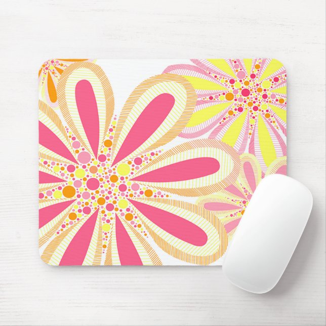 Mousepad Flores Amarelas e Rosa (Com mouse)