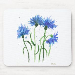 Mousepad Flores azuis de centáurea aquarela