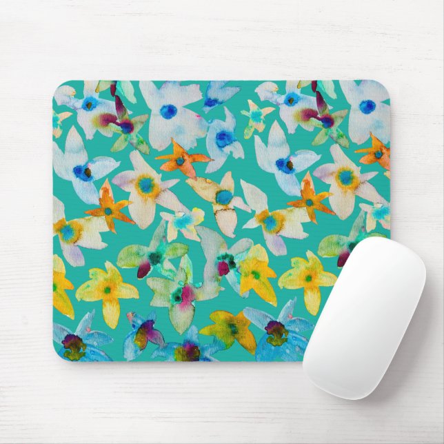 Mousepad Flores azuis de cor aquosa (Com mouse)