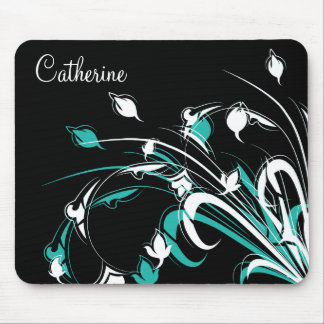 Mousepad Flores azuis e brancas no preto