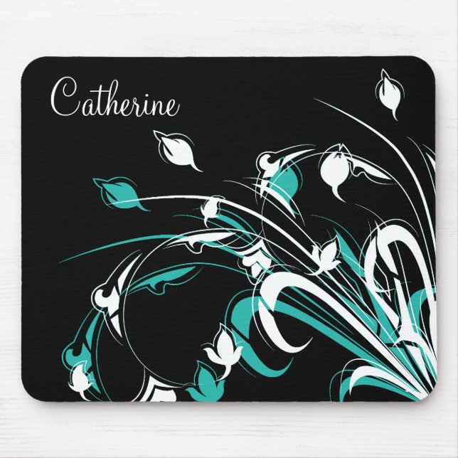 Mousepad Flores azuis e brancas no preto (Frente)