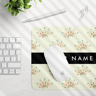 Mousepad Flores Azuis e Vermelhas, Preto, Seu Nome