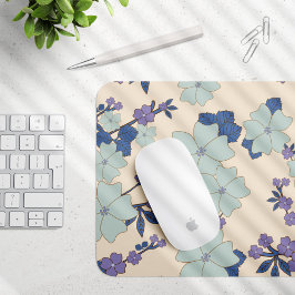 Mousepad Flores Azuis, Flores Roxas, Padrão Floral