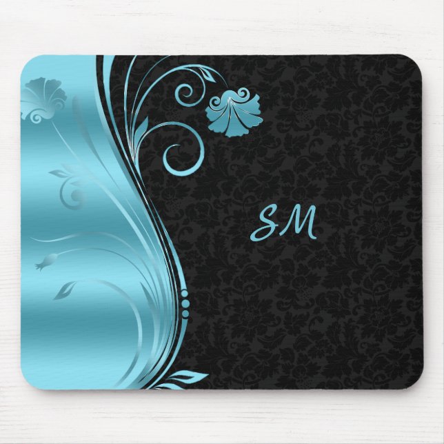 Mousepad Flores Azuis Monogramadas (Frente)