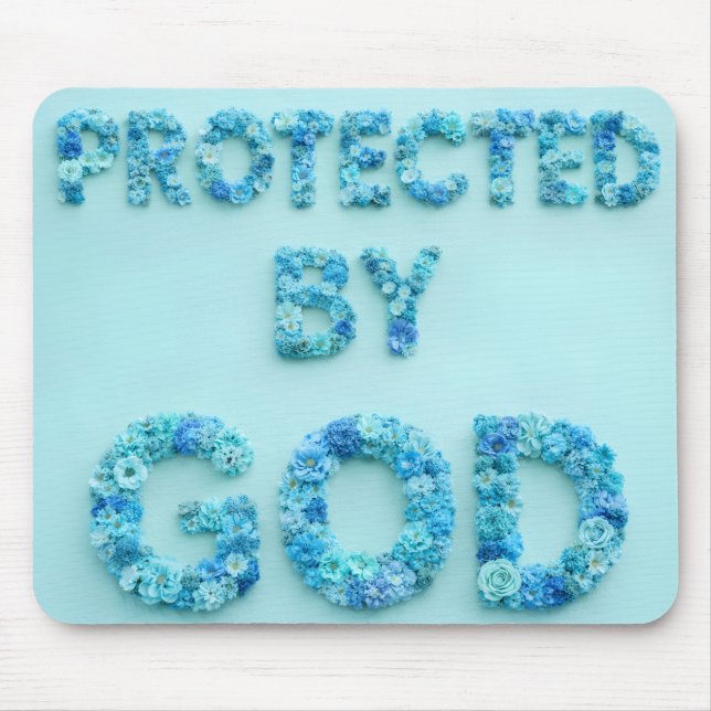 Mousepad flores azuis protegidas por fé cristã de Deus (Frente)