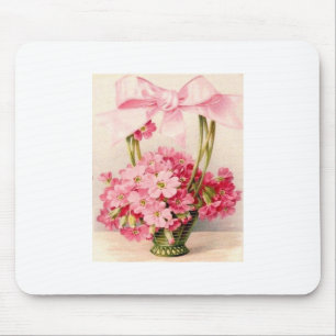 Mousepad Flores bonitas do rosa do vintage na cesta verde