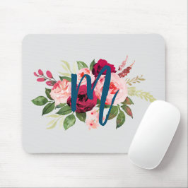 Mousepad Flores bonito a aquarelas Cor inicial rosa e azul