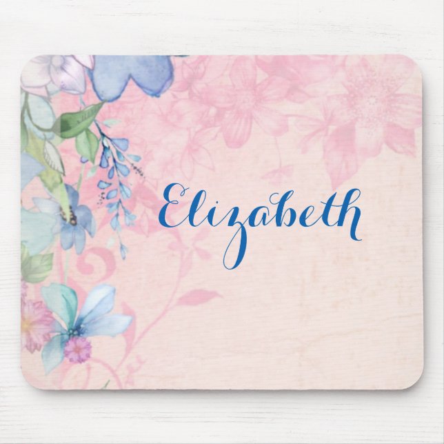Mousepad Flores bonito, rosa e azuis, personalizadas (Frente)