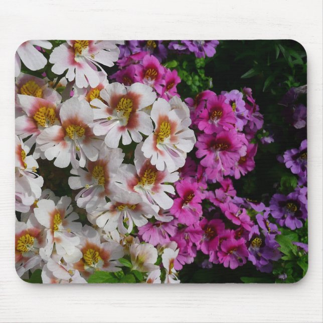 Mousepad Flores borboletas brancas, cor-de-rosa e roxo (Frente)