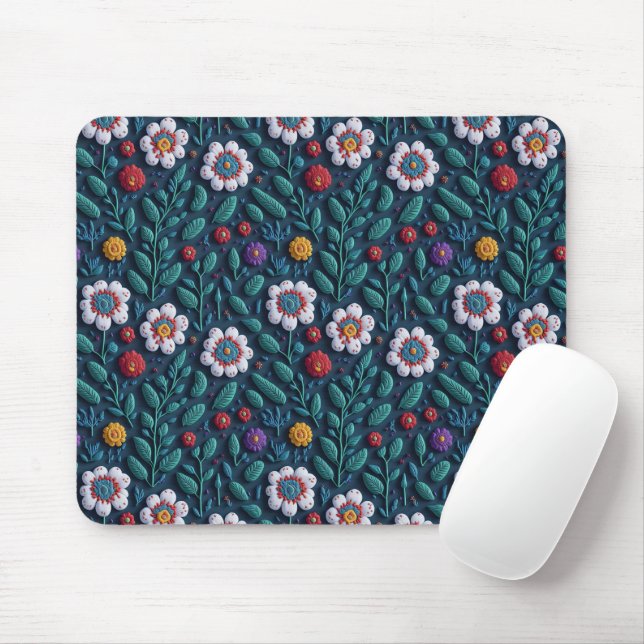 Mousepad flores bordadas (Com mouse)