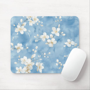 Mousepad Flores Brancas Bonitas Azul Céu