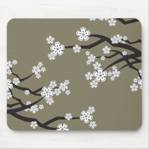 Mousepad Flores brancas da flor de cerejeira de Sakura do