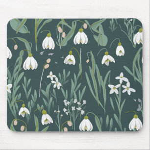 Mousepad Flores Brancas De Neve Em Verde