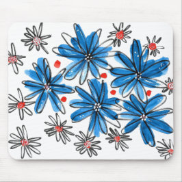 Mousepad Flores brancas e azuis