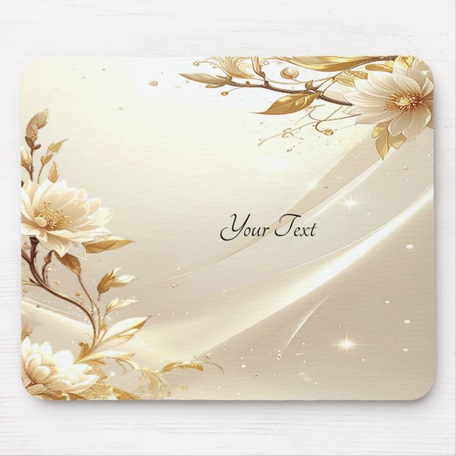 Mousepad Flores Brancas e Douradas (Frente)