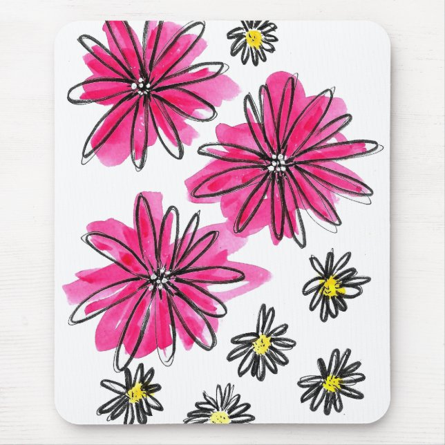 Mousepad Flores Brancas e Rosa Quiméricas (Frente)