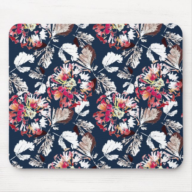 Mousepad Flores brancas e vermelhas em azul. (Frente)